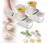 Garlic Slicer Super Thin, Multifunctional Garlic Grinder,Portable Vegetable Slicer, Durable GarlicGrinders with Container for Kitchen Home (White,2PCS)