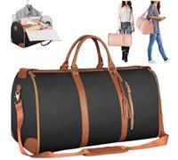 Garment Bag for Travel,Convertible Carry On Garment Bags for Women,Folding Suit Luggage,Bolsas Impermeables para Ropa,Bolsa Viaje Grande De Cuero De PU, con Bolsa para Zapatos, para Mujeres-Black