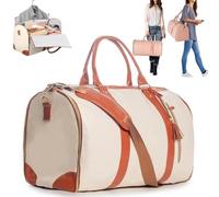Garment Bag for Travel,Convertible Carry On Garment Bags for Women,Folding Suit Luggage,Bolsas Impermeables para Ropa,Bolsa Viaje Grande De Cuero De PU, con Bolsa para Zapatos, para Mujeres-Beige