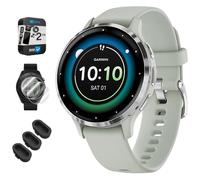 Garmin 010-02785-01 Venu 3S Health Fitness GPS Smartwatch Bisel de acero con caja gris salvia de 41 mm paquete con cubierta antipolvo paquete de 3, paquete de 2 protectores de pantalla y paquete de