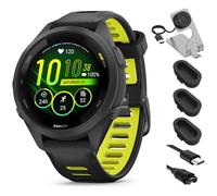 Garmin 010-02810-03 Forerunner 265S - Reloj inteligente GPS negro/amarillo Amp con base de carga Deco Essentials, cubierta antipolvo de silicona, paquete de 3 y cable de carga USB tipo C