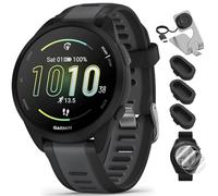 Garmin 010-02863-20 Forerunner 165 - Reloj deportivo inteligente negro + gris pizarra con base de carga Deco Essentials, cubierta antipolvo de silicona, paquete de 3 y protector de pantalla para 3 cm