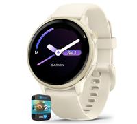 Garmin 010-02985-01 VIVOACTIVE 6 Health and Fitness GPS Smartwatch Bone con banda de silicona, paquete de protección mejorada CPS de 2 años