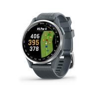 Garmin Approach® S44, Essential Golf GPS Smartwatch, pantalla AMOLED, características en el campo, bisel de aluminio plateado con banda de silicona crepúsculo