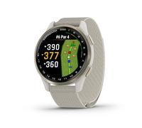 Garmin Approach® S50, Reloj GPS de Golf Inteligente, Pantalla AMOLED, características en el Campo, frecuencia cardíaca腕式, Bisel Dorado Crema Aluminio, Correa de Nailon