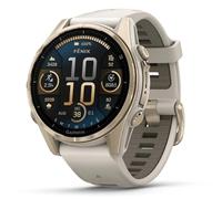 Garmin Fenix 8-43 mm, AMOLED, Zafiro Oro Suave con Banda DE Silicona Gris NIEVA/Piedra Oscuro