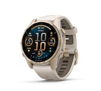Garmin fēnix® 8 - 43 mm, AMOLED, zafiro, reloj inteligente GPS multideportivo premium, batería de larga duración, clasificación de buceo, linterna LED integrada, oro suave con banda de arenisca oscura