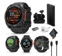 Garmin Fenix 8 AMOLED Premium - Reloj inteligente multideportivo GPS de 51 mm, color gris pizarra con correa de silicona negra, linterna LED integrada, paquete de reloj inteligente de fitness y salud