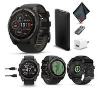 Garmin Fenix 8 - Reloj inteligente multideportivo con GPS de zafiro solar de 51 mm, color gris carbono, titanio DLC con correa de silicona gris, linterna LED integrada, paquete de reloj inteligente de