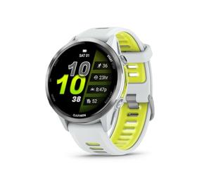 Garmin® Forerunner® 970, Reloj Inteligente GPS Correr y triatlón, Pantalla AMOLED, Linterna LED integrada, Titanio con Caja Whitestone y Banda Amarilla de Amplificador de Piedra