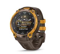 Garmin Instinct Crossover AMOLED, Reloj Inteligente GPS híbrido Resistente con manecillas de Reloj analógicas y Pantalla AMOLED Brillante, Bronce/Rayos solares con Correa de Silicona de Cacao