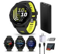 Garmin Reloj inteligente Forerunner 170 GPS para correr, negro/amarillo Amp | Pantalla AMOLED de 3 cm, Garmin Coach, más de 80 aplicaciones deportivas + P-Bank + cargador de pared USB + paño de