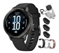 Garmin Venu 4 - Reloj inteligente GPS de 41 mm, AMOLED, pizarra con correa de silicona negra, 010-03013-02, paquete con bandas Milanesas Deco Essentials de 18 mm, base y cubierta antipolvo