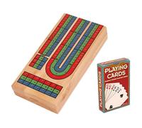 Garneck 1 Juego Tablero de Cribbage de Madera con Fichas y Barajas de de Mesa para Reuniones Accesorios de Cribbage Material Resistente y