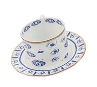 Garneck 1 Juego Tazas de Café Cerámica con Platillo y Diseño de Ojo Turco Juego de Cappuccino Boho para Bebidas Calientes y Frías Gran Capacidad y Uso Casa y Oficina