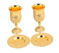 Garneck 2 Juegos Vintage Judaica Wine Goblet with Embossed Blessing Cup and Matching Tray For Shabbat Havdalah Religious Ceremonies and Jewish Holiday Celebrations