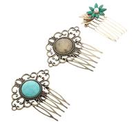 Garneck 3 Peinetas Laterales Vintage para Boda, Accesorio Cabello Cristales y Perlas, Peineta Metálica Decorativa en Estilo Retro para Novia y Fiestas, Diseño Hoja y Piedra Verde, Juego