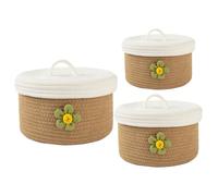 Garneck 3 Piezas Cesta de Almacenamiento Tejida Tapa de Algodón, Juego | Organizador para Joyas y Artículos de Aseo, Tonos Neutros y Textura Especial, Adecuado para Escritorio o Entrada