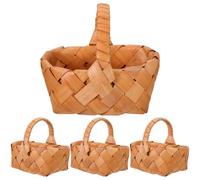 Garneck 4 Cestas de Mimbre Pequeñas con Asas Mini Cesta Tejida de Madera Color Camel para Recuerdos de Boda para Picnic Organización y Decoración Artesanal