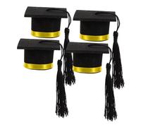 Garneck 4piezas Mini Gorras De Graduación Decorativas para Botellas De Vino Cinta Amarilla Accesorios De Fiesta para Celebraciones De Graduación y Ramo De Flores