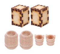 Garneck 6 Piezas Miniature Wooden Ship Model Accessories Mini Wood Barrel Wine Crate Water Bucket For Dollhouse Fairy Garden and Micro Landscape Decoration