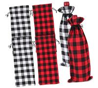 Garneck 6piezas Bolsa para Envasar Vino Tinto Cuadros de Algodón y Lino con Cordón Decorativa para Obsequio de Navidad