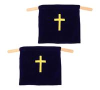 Garneck Bolsa de Colecta Iglesia de Terciopelo Azul Grande 43x25 Cm con Bordado de Cruz, Juego de 2 Unidades para Donaciones Religiosas, Comuniones, Bautizos y Servicios Religiosos