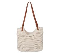 Garneck Bolso de Hombro de Algodón Tejido Diseño Calado, Cierre Cremallera Color Claro, Estilo Chic y Grande para Playa y Salidas Casuales en Verano