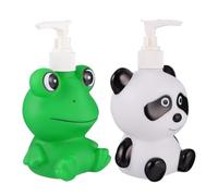 Garneck Botellas de Dibujos Animados para Baño 2 Unidades 300 Ml Cada una Dispensador de Loción Presionable Diseño Panda y Rana Seguro y Recargable para Champú y Gel de Ducha