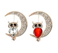 Garneck Broche de Mujer Forma de Búho Doble, Aleación Gotas de Aceite, Gemas de Imitación, 2 Unidades (color Claro y Rojo), Accesorio para Decoración de Ropa y Obsequio para Ocasiones