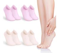 Garneck Calcetines Hidratantes de Silicona para Mujer 4 Pares 2 Rosas y 2 Color Piel Calcetines de Gel para Cuidado y Protección de Pies Ideales para Uso Nocturno y Spa