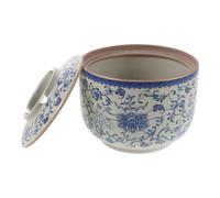 Garneck Cenicero de Cerámica Azul con Tapa a Prueba de Viento, Diseño Chino Clásico, Tamaño Mediano, para Decoración de Oficina y Hogar, Cenicero Profundo y Resistente para Interiores