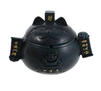 Garneck Cenicero de Cerámica con Tapa a Prueba de Viento, Mini Cenicero Redondo Azul Pequeño, Estatua Maneki Neko para Hogar, Oficina, Balcón y Decoración Feng Shui