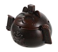 Garneck Cenicero de Cerámica Pequeño con Tapa a Prueba de Viento, Diseño Vintage Gato Suerte Maneki Neko, Color Marrón, Portátil para Decoración y Uso en Hogar, Oficina y Exterior