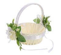 Garneck Cesta de Flores de la Boda pequeña Cesta de Mimbre Canasta de niña de Las Flores Blancas Cesta de Picnic Tejida Contenedor de Almacenamiento rústico paño