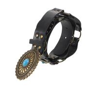 Garneck Cinturón Ancho de Mujer Estilo Vintage Bohemio en Piel Sintética Negra y Hebilla Cobre Accesorio de Cintura para Vestidos y Jeans Cinturón Western Cómodo y Ajustable