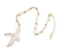 Garneck Collar Cruz Cristiana con Perlas de Agua Dulce Doradas Colgante Barroco Minimalista para Mujer Hombre Joyería Bautizo Fe Religiosa Navidad