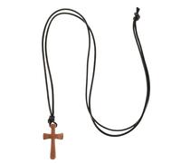 Garneck Collar de Cruz de Madera Natural para Parejas, Colgante Católico Pequeño, Accesorio Religioso Unisex para Espejo Retrovisor del Coche, Joyería Minimalista Resistente y
