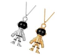 Garneck Collar Pequeño de Astronauta de Aleación Metálica para Hombre y Mujer 2 Piezas en Color Dorado y Plateado Cadena Ligera Estilo Hip Hop para Uso Diario y Fiestas