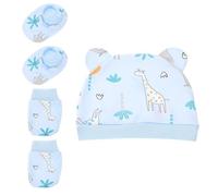 Garneck Conjunto 3 Piezas para Recién Nacido Gorro Azul de Algodón Manoplas y Calcetines Elásticos para Ñiño Niña Accesorios Esenciales para Mantener Abrigada y Protegida la Cabeza