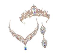 Garneck Conjunto de Joyería Nupcial Iridiscente para Novia de Diseño Ergonómico Collar y Pendientes Brillantes para Bodas y Fiestas Accesorio Elegante para Mujer Princesa