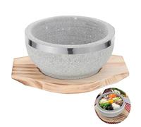 Garneck Cuenco de Piedra para Bibimbap de 14 CM Base de Madera Olla de Piedra para Sopa Coreana Cuenco Resistente para Cocina Tradicional y Restaurante Bandeja Protectora