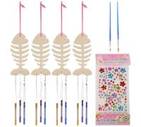 Garneck Decoración de Bricolaje, Colgante de Campana de Viento DIY de Madera, Carillón de Viento de Dibujos Animados Forma de Pez, para Puertas y Balcones, para Entusiastas del DIY