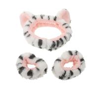 Garneck Diadema Facial y Muñequeras Elásticas de Felpa para Cuidado Piel Diseño de Orejas de Gato, Suave y Flexible, Set de 1 Diadema 2 Pulseras para Spa, Maquillaje y Lavado Facial