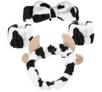 Garneck Diademas de Spa Elásticas Estampado de Vaca, Juego de 3 Diademas y Muñequeras para Mujer y Niña, Banda Cabello para Maquillaje y Lavado Facial, Accesorio Cómodo y Antideslizante