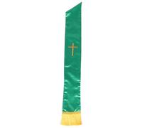 Garneck Estola de Pastor Bordada con Cruz Verde Reversible para Bodas y Misa, Chal de Borlas para Vestimenta Formal Clerical, Accesorio Ritual Religioso Unisex, Tejido Suave y Fácil
