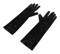 Garneck Guantes Largos Negros para Niña de Satén con Lazo Vintage, Accesorios de Princesa para Fiestas, Bodas y Disfraces de Invierno, Guantes Elegantes para Evento Especial
