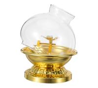 Garneck Lámpara de Aceite Vintage de Aleación Pantalla de Vidrio 10 Cm, Portavelas Ajustable y Base Engrosada, Resistente al Viento para Decoración y Uso en Sala de Oración o Altar