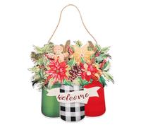 Garneck Letrero Navideño Colgante en Forma de Tarro para Puerta Decoración de Madera Estilo Jengibre Diseño Aleatorio Uso Interior y Exterior Adorno para Navidad y Bienvenida