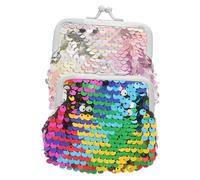 Garneck Monedero Pequeño para Monedas con Purpurina Doble Cara, Cierre de Beso, Conjunto 2 Unidades (Multicolor y Rosa Violeta), Bolso Compacto para Mujer y Niñas, Cartera Portátil